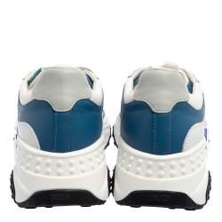 مملوكة مسبقًا حذاء رياضي تودز نعل سميك شانكي جلد وشبك أبيض/ أزرق مقاس 42.5