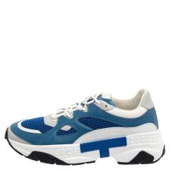 مملوكة مسبقًا حذاء رياضي تودز نعل سميك شانكي جلد وشبك أبيض/ أزرق مقاس 42.5