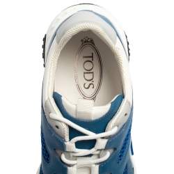 مملوكة مسبقًا حذاء رياضي تودز نعل سميك شانكي جلد وشبك أبيض/ أزرق مقاس 42.5