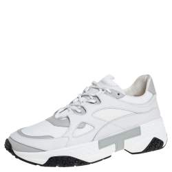 مملوكة مسبقًا Tod's White/Grey Leather and Mesh Lace Up Sneakers Size 45.5