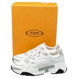 مملوكة مسبقًا Tod's White Leather and Mesh Active Sporty Sneakers Size 44