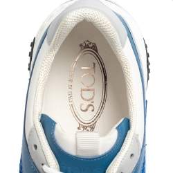 Pre Owned Tod's Blue/White Leather And Mesh Active Sporty Sneakers Size 44