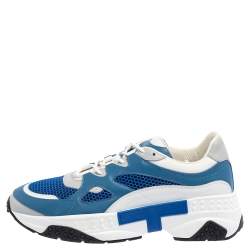 Pre Owned Tod's Blue/White Leather And Mesh Active Sporty Sneakers Size 44