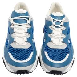 Pre Owned Tod's Blue/White Leather And Mesh Active Sporty Sneakers Size 44