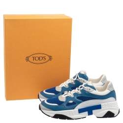 Pre Owned Tod's Blue/White Leather And Mesh Active Sporty Sneakers Size 44