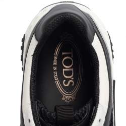 Pre Owned Tod's Black/White Leather And Mesh Lace Up Sneakers Size 42.5