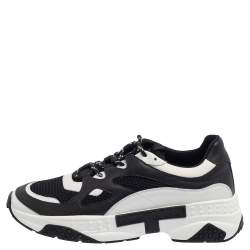 Pre Owned Tod's Black/White Leather And Mesh Lace Up Sneakers Size 42.5