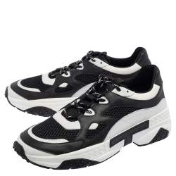 Pre Owned Tod's Black/White Leather And Mesh Lace Up Sneakers Size 42.5