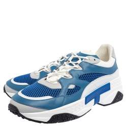 Pre Owned حذاء رياضي تودز منخفض من أعلى جلد وشبك أبيض/ أزرق مقاس 42