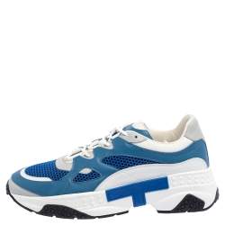 Pre Owned حذاء رياضي تودز منخفض من أعلى جلد وشبك أبيض/ أزرق مقاس 42