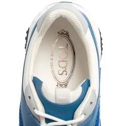 Pre Owned حذاء رياضي تودز منخفض من أعلى جلد وشبك أبيض/ أزرق مقاس 42