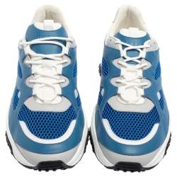 Pre Owned حذاء رياضي تودز منخفض من أعلى جلد وشبك أبيض/ أزرق مقاس 42