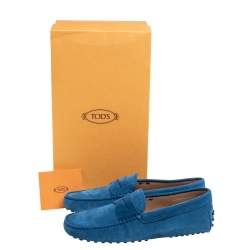 Pre Owned Tod's Blue Suede Penny Slip On Loafers Size 40