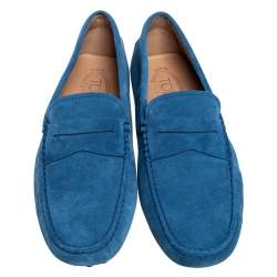 Pre Owned Tod's Blue Suede Penny Slip On Loafers Size 40