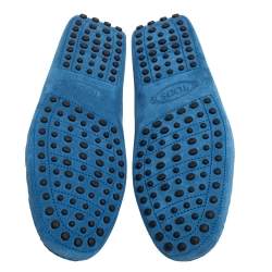 Pre Owned Tod's Blue Suede Penny Slip On Loafers Size 40