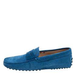 Pre Owned Tod's Blue Suede Penny Slip On Loafers Size 40