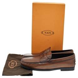 Pre Owned حذاء لوفرز تودز بيني جلد بني مقاس 45.5