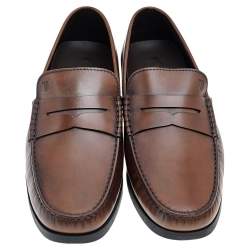 Pre Owned حذاء لوفرز تودز بيني جلد بني مقاس 45.5