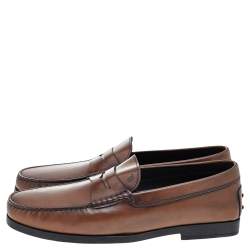 Pre Owned حذاء لوفرز تودز بيني جلد بني مقاس 45.5