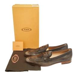 Pre Owned Tod's Brown Leather Slip On Loafers Size 45.5