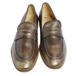 Pre Owned Tod's Brown Leather Slip On Loafers Size 45.5