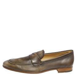 Pre Owned Tod's Brown Leather Slip On Loafers Size 45.5