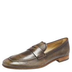 Pre Owned Tod's Brown Leather Slip On Loafers Size 45.5