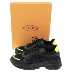 Pre Owned Tod's Multicolor Leather, Mesh and Suede Lace-Up Sneakers Size 42.5