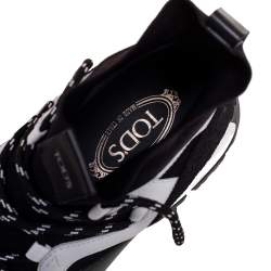 Pre Owned Tod's Black/White Leather, Suede and Knit Fabric High-Top Sneakers Size 45