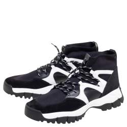 Pre Owned Tod's Black/White Leather, Suede and Knit Fabric High-Top Sneakers Size 45