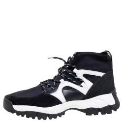 Pre Owned Tod's Black/White Leather, Suede and Knit Fabric High-Top Sneakers Size 45