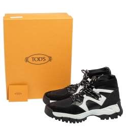 مملوكة مسبقًا Tod's Black/White Leather, Suede and Knit Fabric High-Top Sneakers Size 42.5