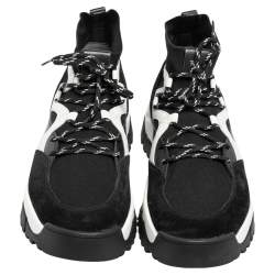 مملوكة مسبقًا Tod's Black/White Leather, Suede and Knit Fabric High-Top Sneakers Size 42.5
