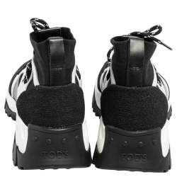 مملوكة مسبقًا Tod's Black/White Leather, Suede and Knit Fabric High-Top Sneakers Size 42.5