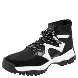 مملوكة مسبقًا Tod's Black/White Leather, Suede and Knit Fabric High-Top Sneakers Size 42.5