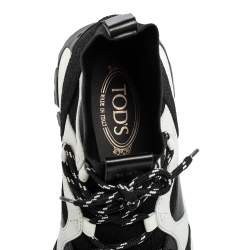 مملوكة مسبقًا Tod's Black/White Leather, Suede and Knit Fabric High-Top Sneakers Size 42.5
