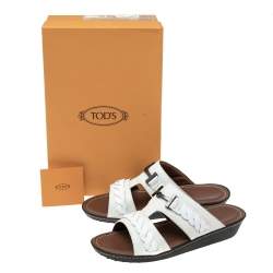 مملوكة مسبقًا Tod's White Leather Flat Slides Size 43