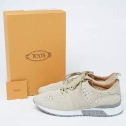 Pre Owned Tods Light Green Suede Perforated Low Top Sneakers Size 45.5