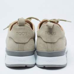 Pre Owned Tods Light Green Suede Perforated Low Top Sneakers Size 45.5