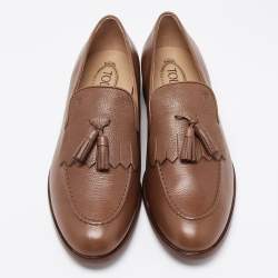 Pre Owned حذاء لوفرز تودز جلد بني شراشيب مقاس 44.5