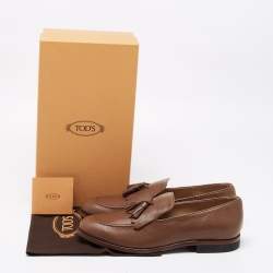 Pre Owned حذاء لوفرز تودز جلد بني شراشيب مقاس 44.5