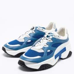 Pre Owned Tod's Blue/White Leather And Mesh Active Sporty Sneakers Size 43