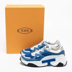 Pre Owned Tod's Blue/White Leather And Mesh Active Sporty Sneakers Size 43