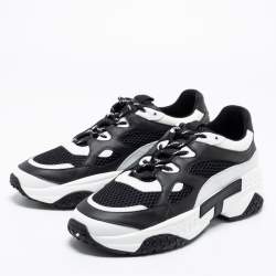 Tod's Black/White Leather And Mesh Active Sporty Sneakers Size 42.5