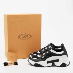 Tod's Black/White Mesh and Leather Chunky Sneakers Size 42