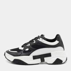 Tod's Black/White Mesh and Leather Chunky Sneakers Size 42