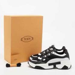 Tod's Black/White Mesh and Leather Chunky Sneakers Size 42.5