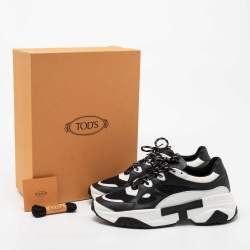Tod's Black/White Mesh and Leather Chunky Platform Sneakers Size 43