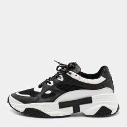 Tod's Black/White Mesh and Leather Chunky Platform Sneakers Size 43