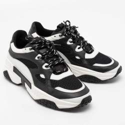 Tod's Black/White Mesh and Leather Chunky Platform Sneakers Size 43